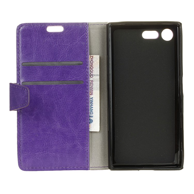 Crazy Horse Phone Leather Stand Case for Sony Xperia XZ Premium - Purple-3