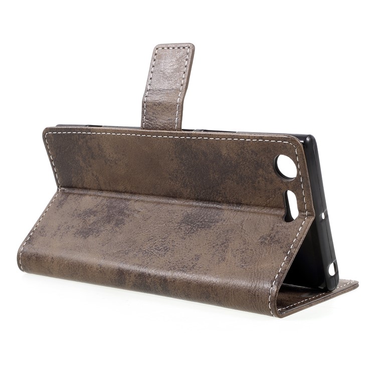 For Sony Xperia XZ Premium Retro Style Magnetic Leather Wallet Case Phone Accessory - Coffee-5