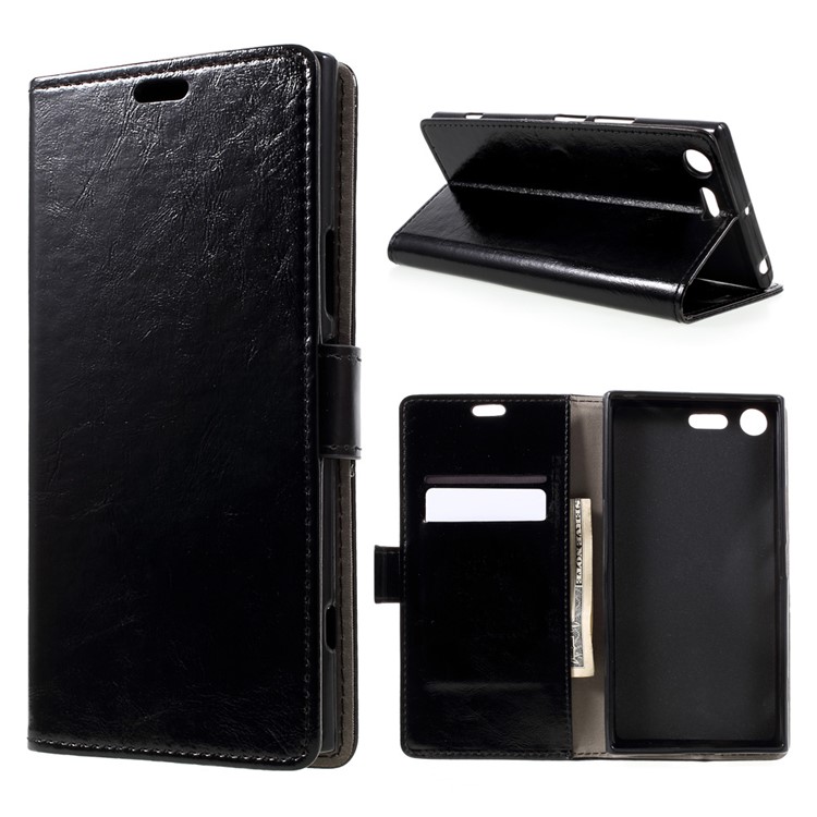Crazy Horse Leather Wallet Mobile Cover for Sony Xperia XZ Premium - Black-1