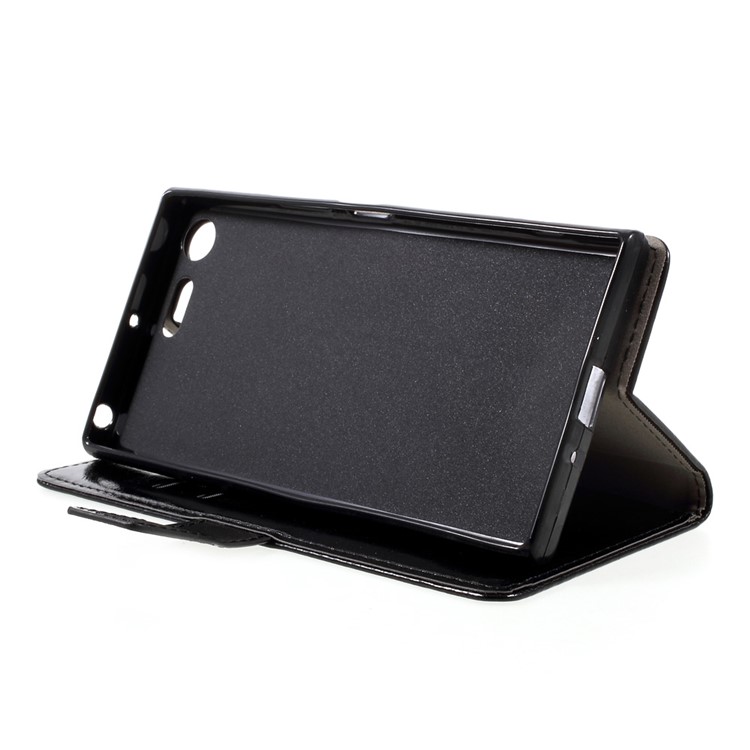 Crazy Horse Leather Wallet Mobile Cover for Sony Xperia XZ Premium - Black-4