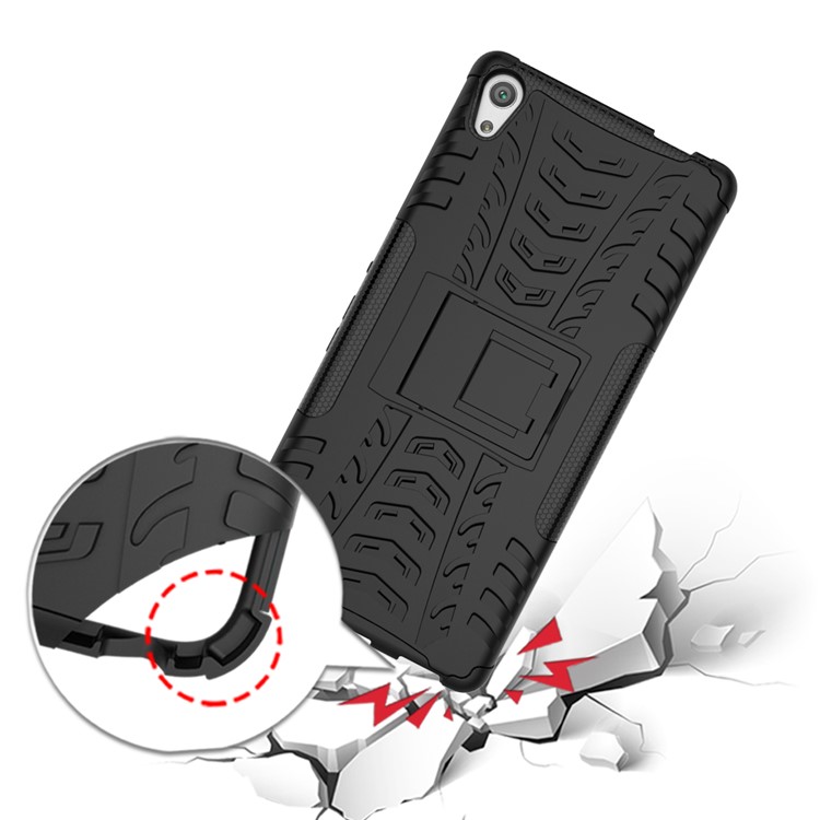 For Sony Xperia XA Ultra Tyre Pattern Kickstand PC + TPU Hybrid Case Cover - Black-11
