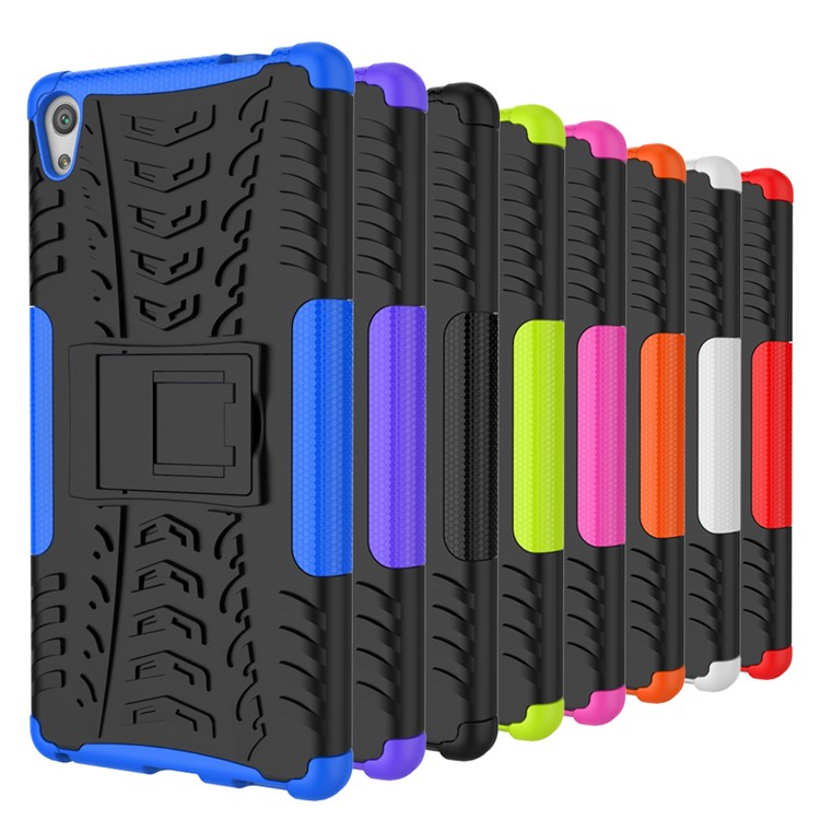 For Sony Xperia XA Ultra Tyre Pattern Kickstand PC + TPU Hybrid Case Cover - Black-12