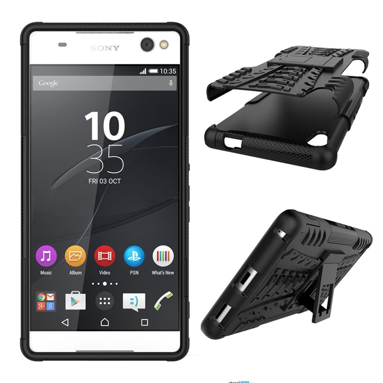 For Sony Xperia XA Ultra Tyre Pattern Kickstand PC + TPU Hybrid Case Cover - Black-2