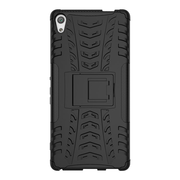For Sony Xperia XA Ultra Tyre Pattern Kickstand PC + TPU Hybrid Case Cover - Black-3
