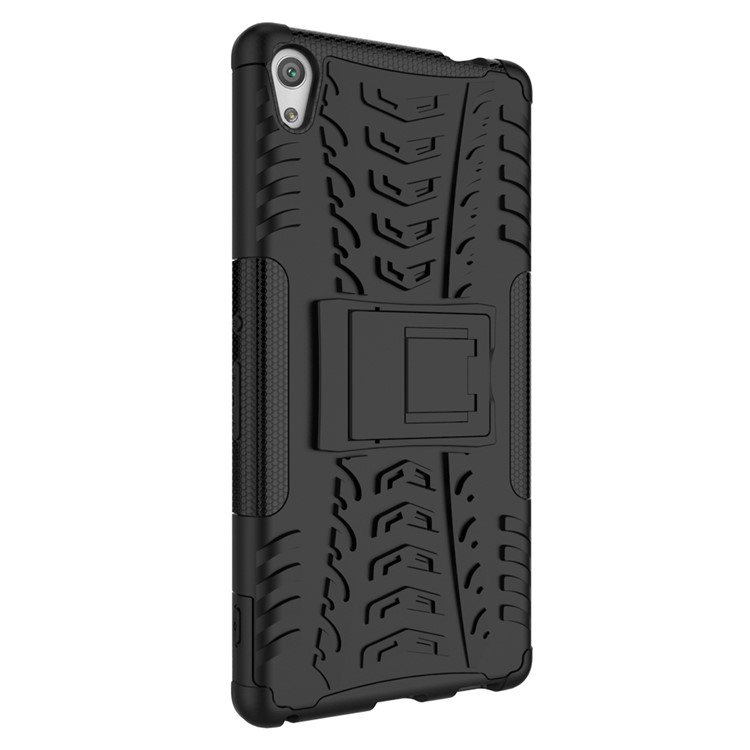For Sony Xperia XA Ultra Tyre Pattern Kickstand PC + TPU Hybrid Case Cover - Black-4
