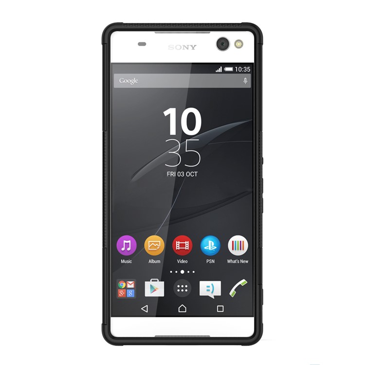 For Sony Xperia XA Ultra Tyre Pattern Kickstand PC + TPU Hybrid Case Cover - Black-5