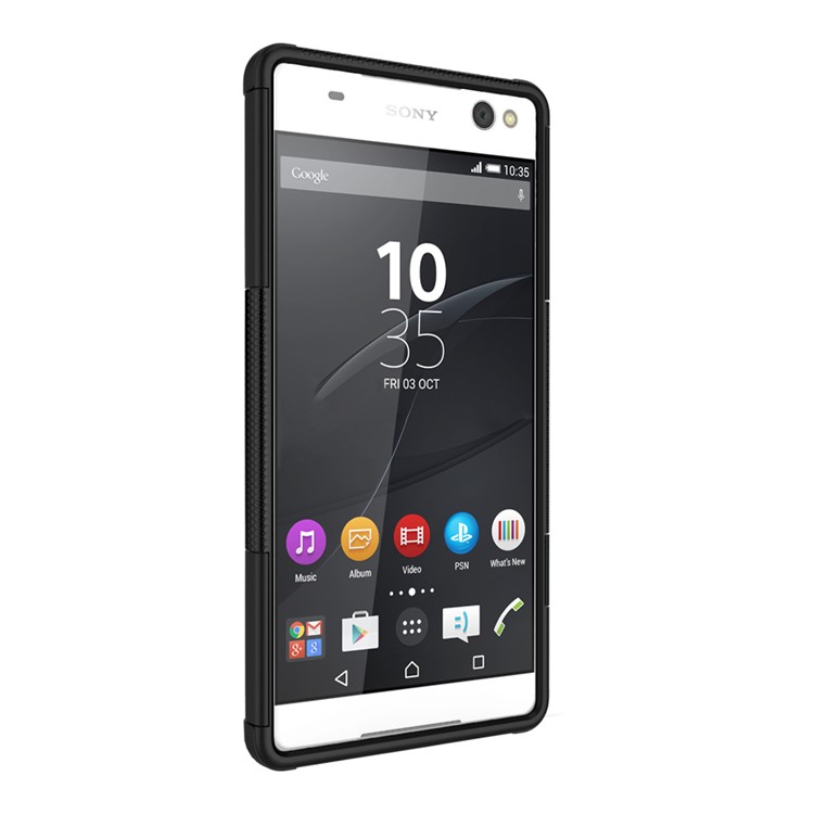 For Sony Xperia XA Ultra Tyre Pattern Kickstand PC + TPU Hybrid Case Cover - Black-6