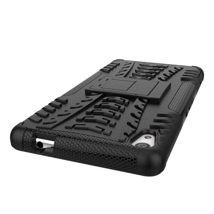 For Sony Xperia XA Ultra Tyre Pattern Kickstand PC + TPU Hybrid Case Cover - Black-7