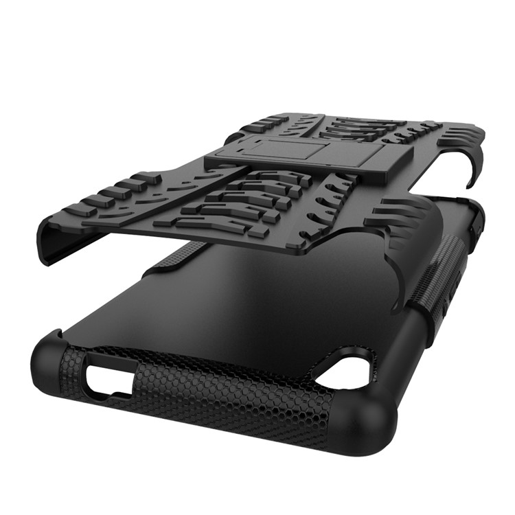 For Sony Xperia XA Ultra Tyre Pattern Kickstand PC + TPU Hybrid Case Cover - Black-8