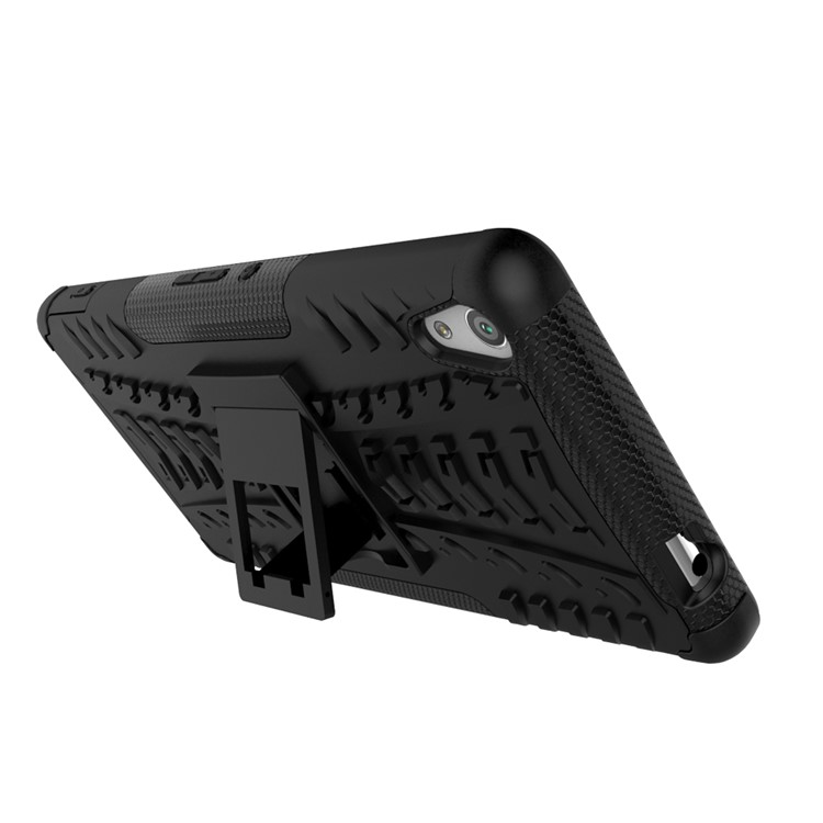 For Sony Xperia XA Ultra Tyre Pattern Kickstand PC + TPU Hybrid Case Cover - Black-9