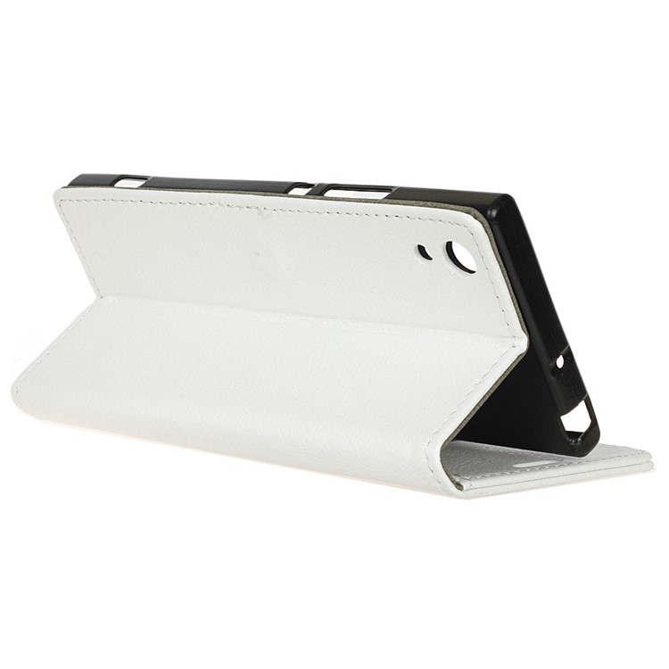 Litchi Grain PU Leather Wallet Phone Cover for Sony Xperia XA1 - White-7