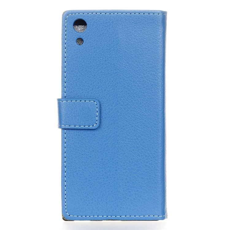 Litchi Grain Leather Stand Cover with Wallet Slots for Sony Xperia XA1 - Blue-3