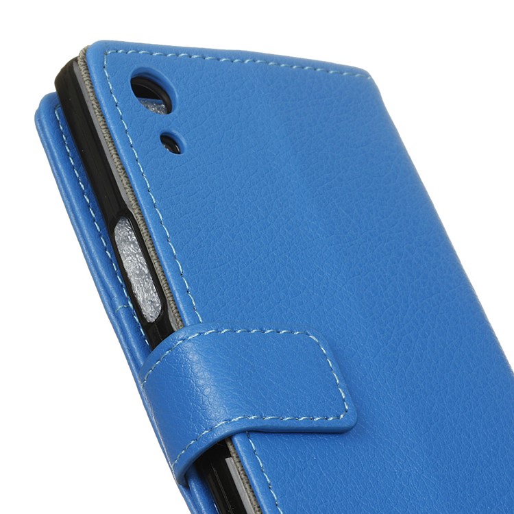 Litchi Grain Leather Stand Cover with Wallet Slots for Sony Xperia XA1 - Blue-4