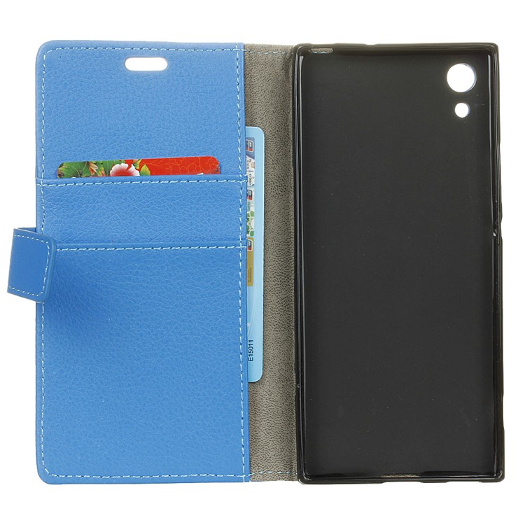 Litchi Grain Leather Stand Cover with Wallet Slots for Sony Xperia XA1 - Blue-5