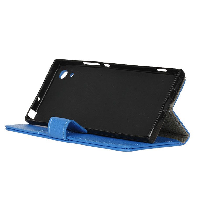Litchi Grain Leather Stand Cover with Wallet Slots for Sony Xperia XA1 - Blue-6