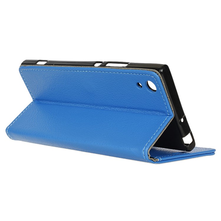 Litchi Grain Leather Stand Cover with Wallet Slots for Sony Xperia XA1 - Blue-7