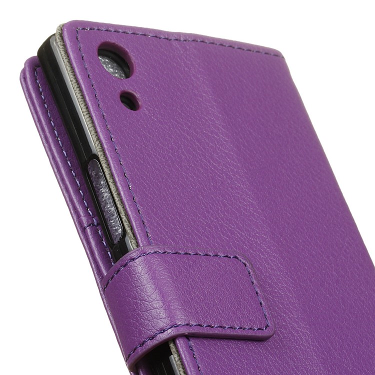 Litchi Grain Leather Mobile Shell Stand Card Holder for Sony Xperia XA1 - Purple-4
