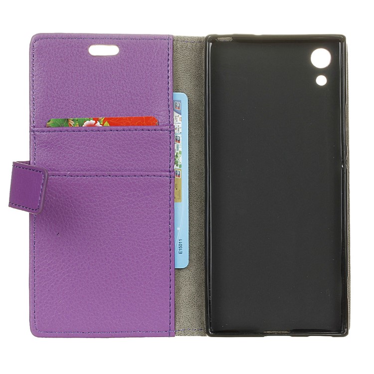 Litchi Grain Leather Mobile Shell Stand Card Holder for Sony Xperia XA1 - Purple-5