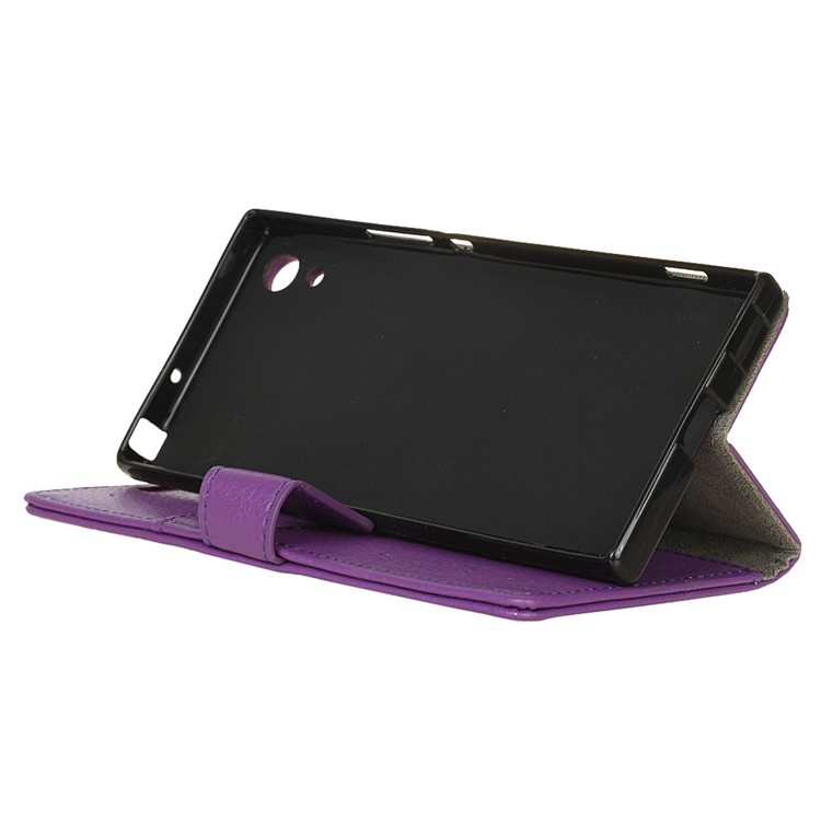 Litchi Grain Leather Mobile Shell Stand Card Holder for Sony Xperia XA1 - Purple-6