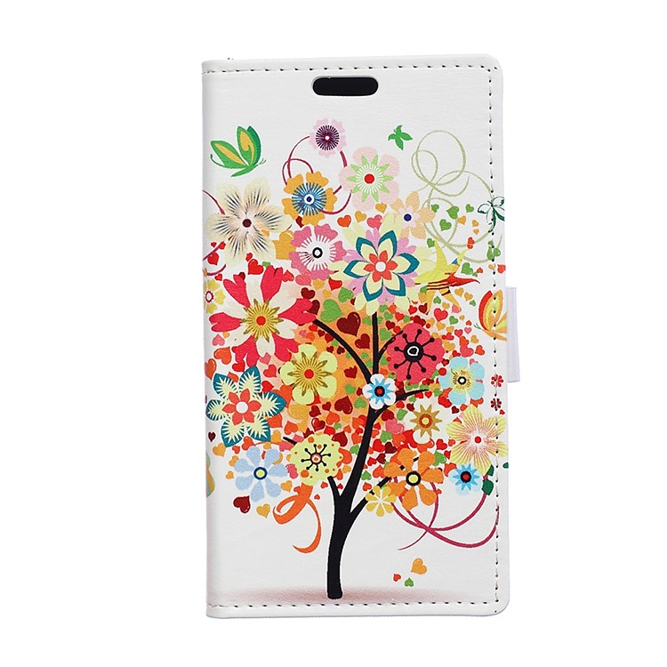 Pattern Printing Leather Wallet Case for Sony Xperia XA1 - Colorful Flowers Tree-1