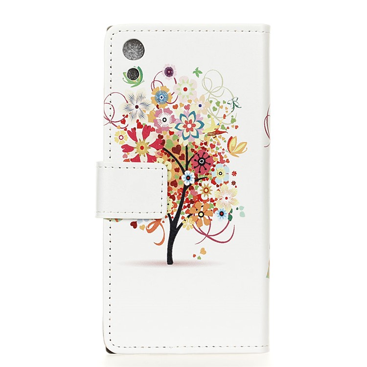 Pattern Printing Leather Wallet Case for Sony Xperia XA1 - Colorful Flowers Tree-2