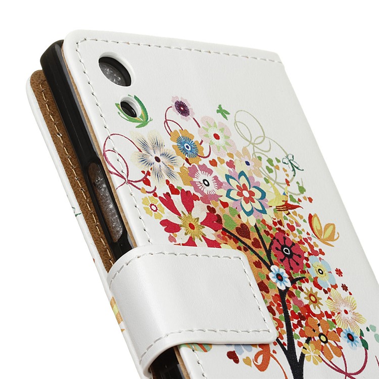 Pattern Printing Leather Wallet Case for Sony Xperia XA1 - Colorful Flowers Tree-3