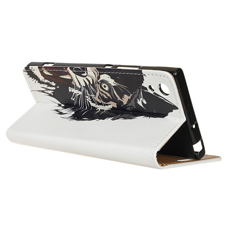 Patterned Leather Magnetic Wallet Folio Case for Sony Xperia XA1 - Fierce Tiger-4