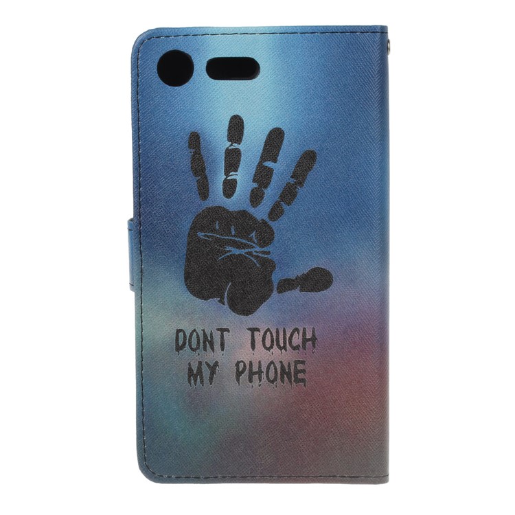 Pattern Printing Leather Wallet Case for Sony Xperia XZ Premium - Palm Print and Warning-2