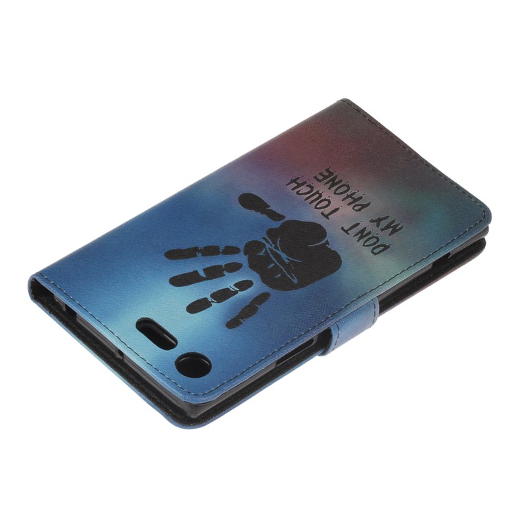 Pattern Printing Leather Wallet Case for Sony Xperia XZ Premium - Palm Print and Warning-4
