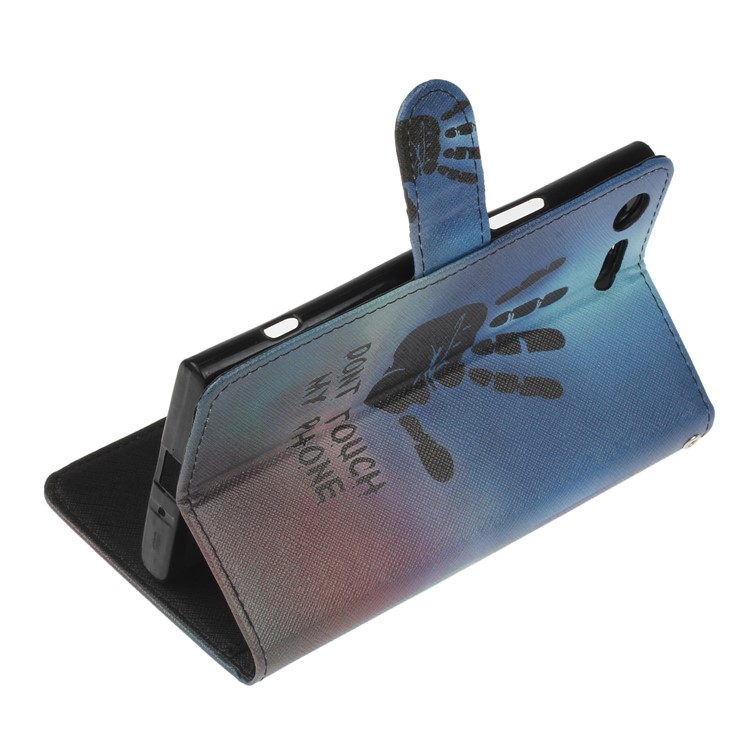 Pattern Printing Leather Wallet Case for Sony Xperia XZ Premium - Palm Print and Warning-5
