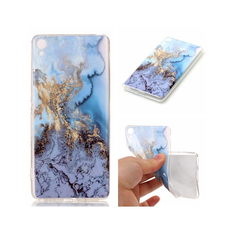 For Sony Xperia XA / XA Dual Marble Pattern IMD TPU Cell Phone Cover - Baby Blue