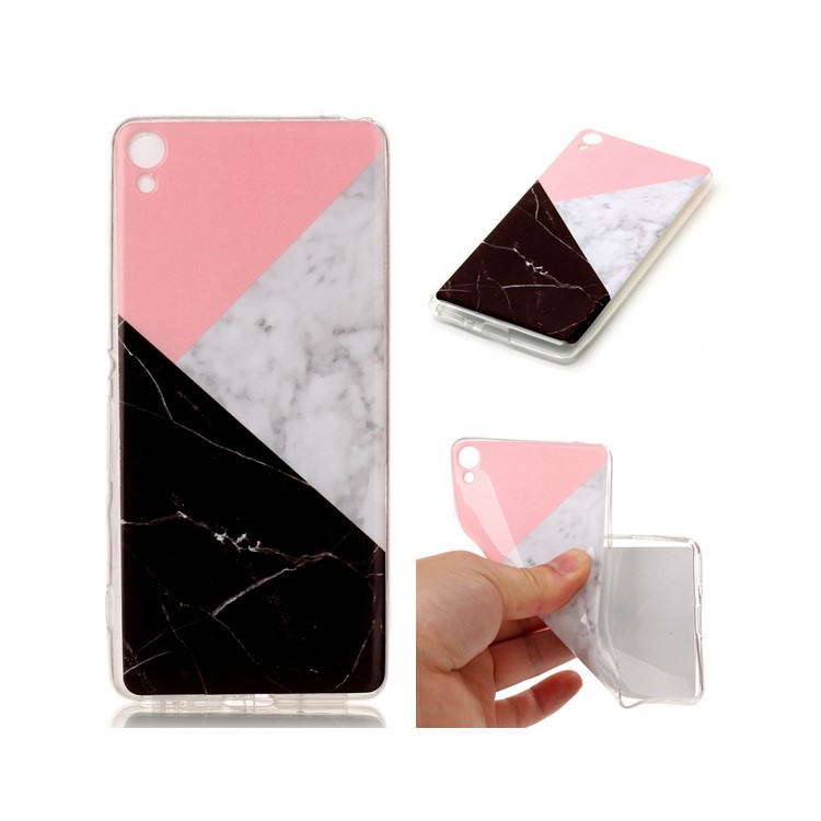 Marmormuster IMD TPU Soft Shell für Sony Xperia XA / XA Dual - Pink / Grau / Schwarz-1