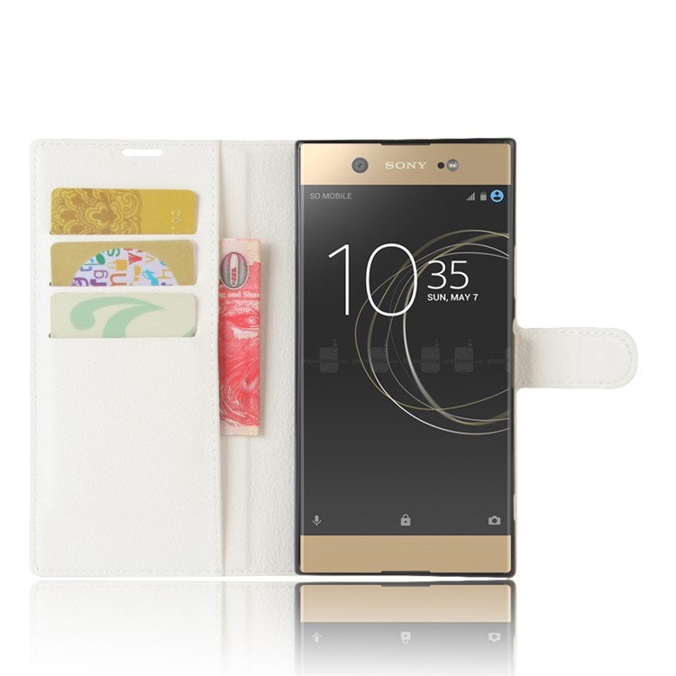 Capa de Carteira de Couro de Pele Litchi Para Sony Xperia Xa1 Ultra - Branco