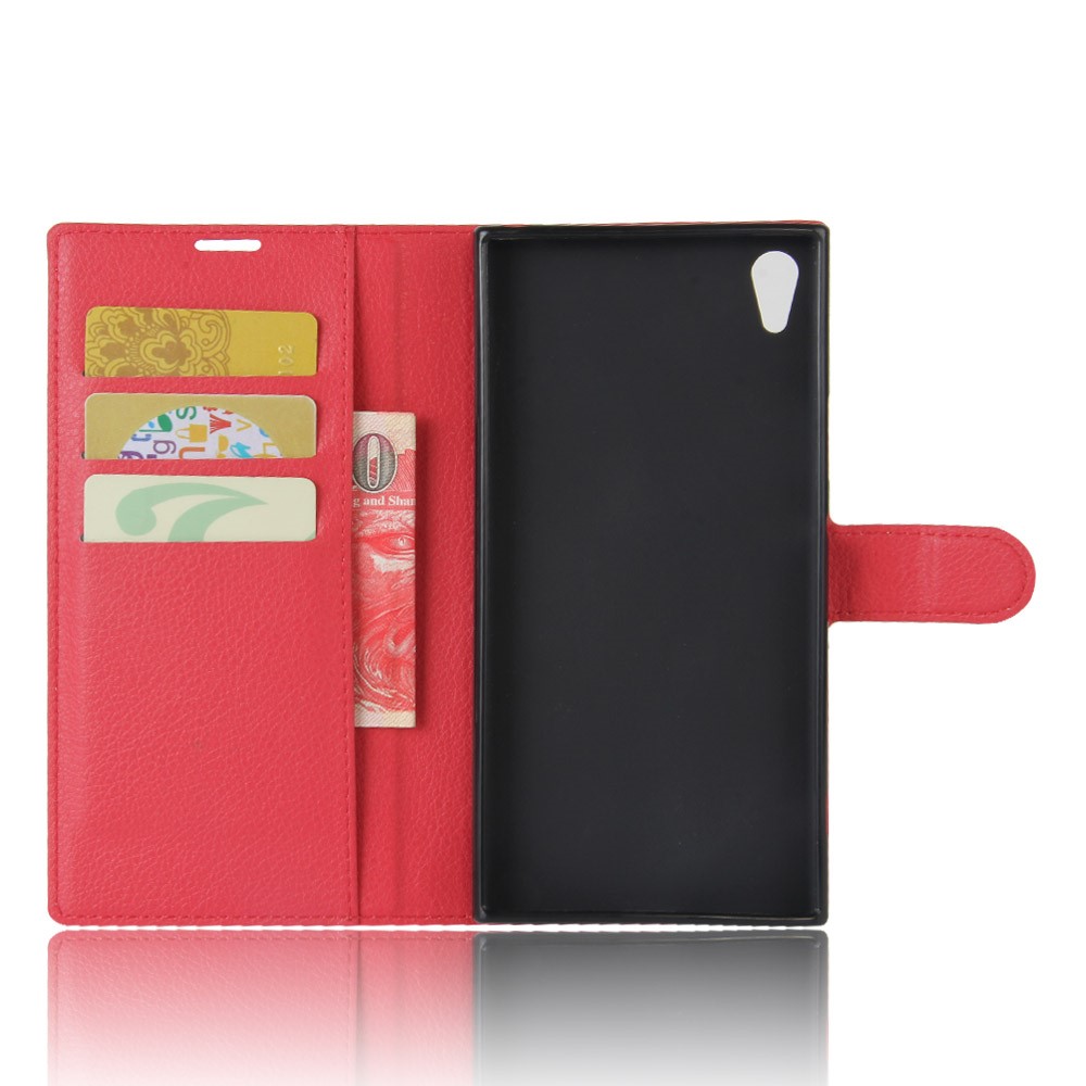 Litchi Skin Leather Card Holder Case for Sony Xperia XA1 Ultra - Red-3