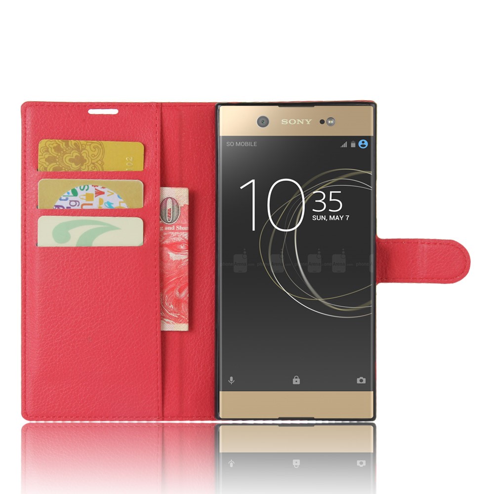 Litchi Skin Leather Card Behor Case Para Sony Xperia XA1 Ultra - Rojo