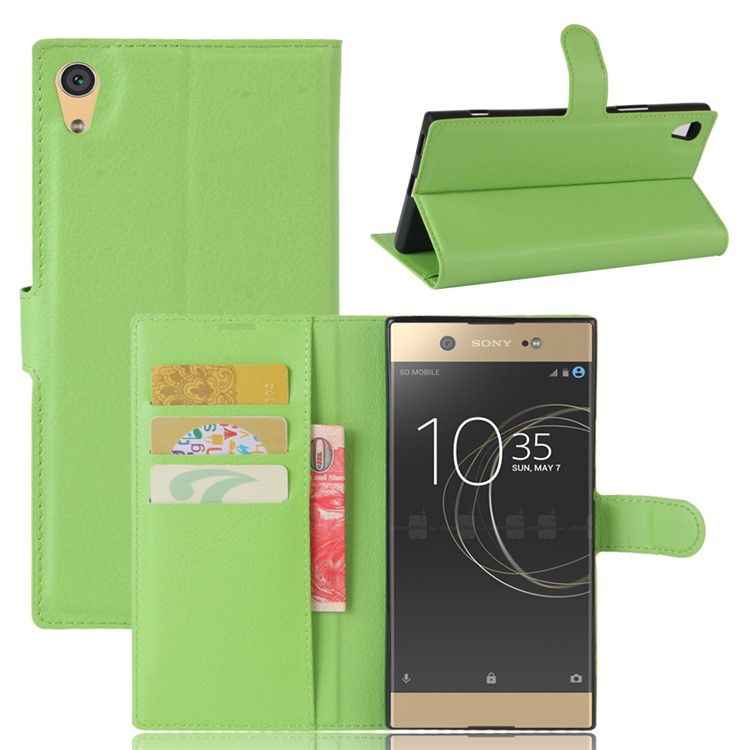 Litchi Skin Leather Wallet Case with Stand for Sony Xperia XA1 Ultra - Green-1