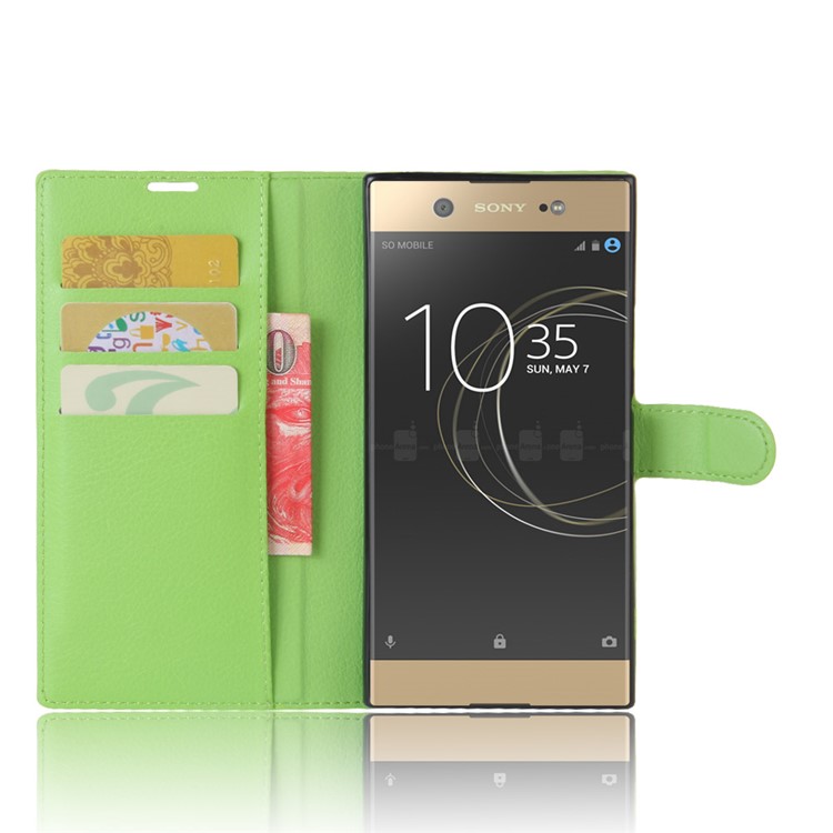 Litchi Skin Leather Wallet Case with Stand for Sony Xperia XA1 Ultra - Green-4