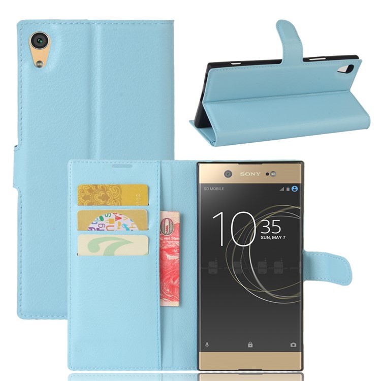 Litchi Skin Wallet Leather Folio Case for Sony Xperia XA1 Ultra - Baby Blue-1