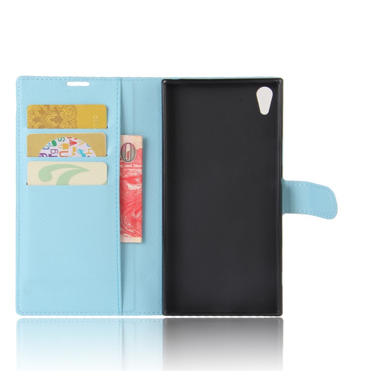 Litchi Skin Wallet Leather Folio Case for Sony Xperia XA1 Ultra - Baby Blue-3