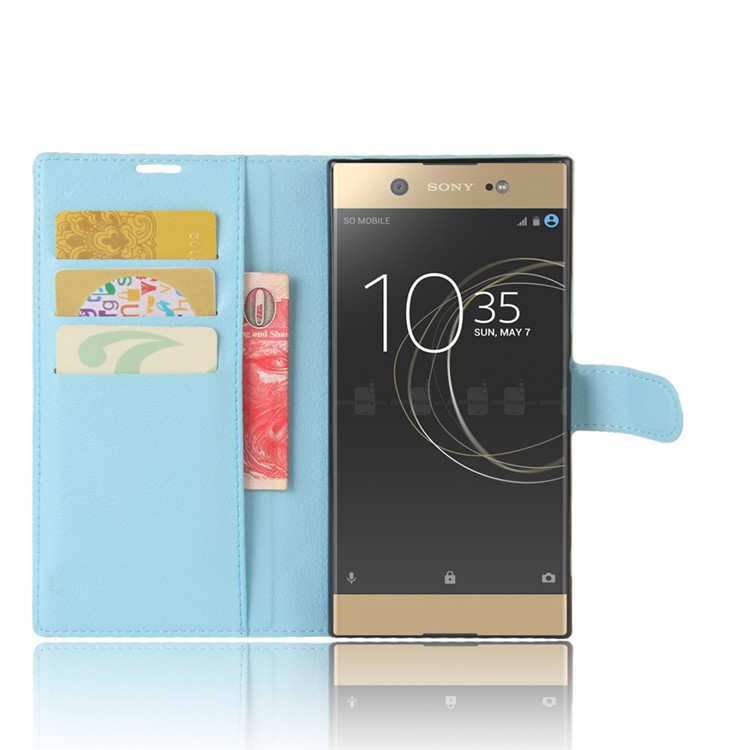 Litchi Skin Wallet Leather Folio Case for Sony Xperia XA1 Ultra - Baby Blue-4