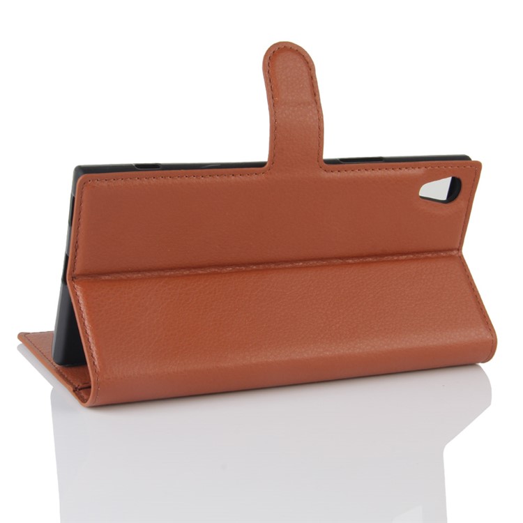Litchi Skin Leather Wallet Case Accessory for Sony Xperia XA1 Ultra - Brown-5