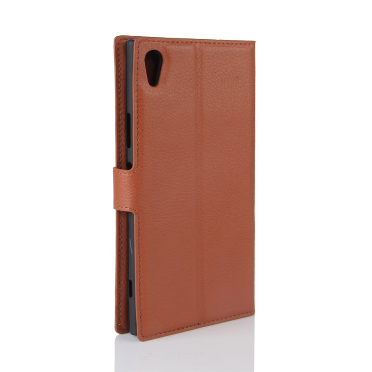 Litchi Skin Leather Wallet Case Accessory for Sony Xperia XA1 Ultra - Brown-6