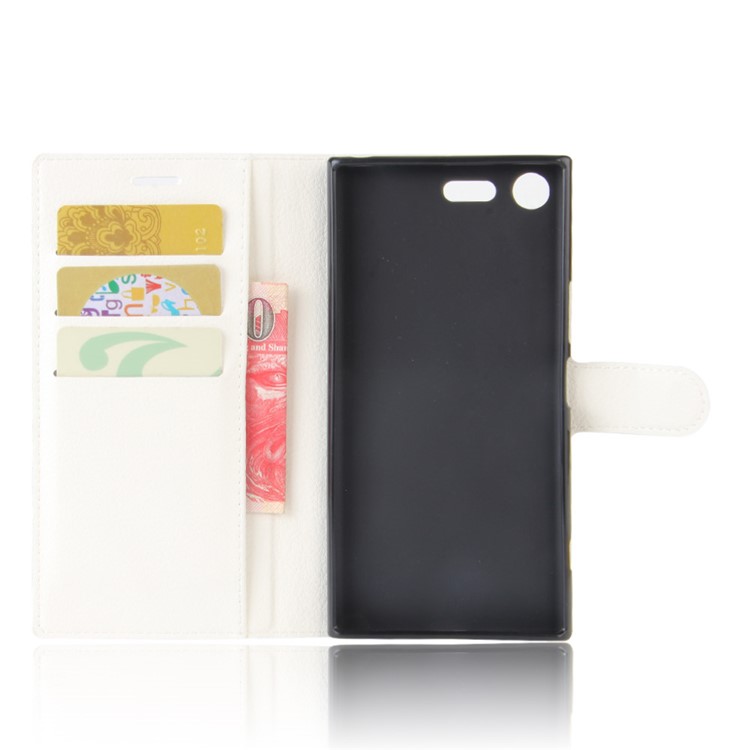 Litchi Skin Wallet Leather Stand Cover for Sony Xperia XZ Premium - White-3