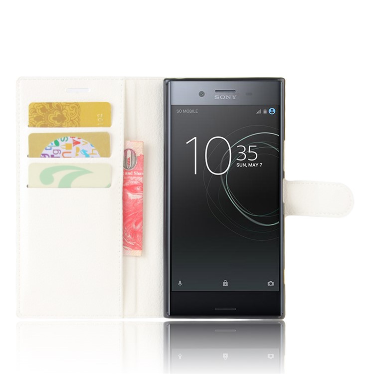 Litchi Skin Wallet Leather Stand Cover for Sony Xperia XZ Premium - White-4