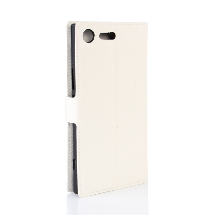 Litchi Skin Leather Stand Cover with Card Slots for Sony Xperia XZ Premium Wallet Design Phone Case - White-6