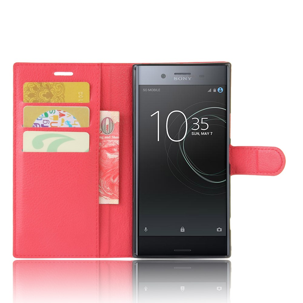 Litchi Skin Wallet Leather Folio Case for Sony Xperia XZ Premium - Red-4