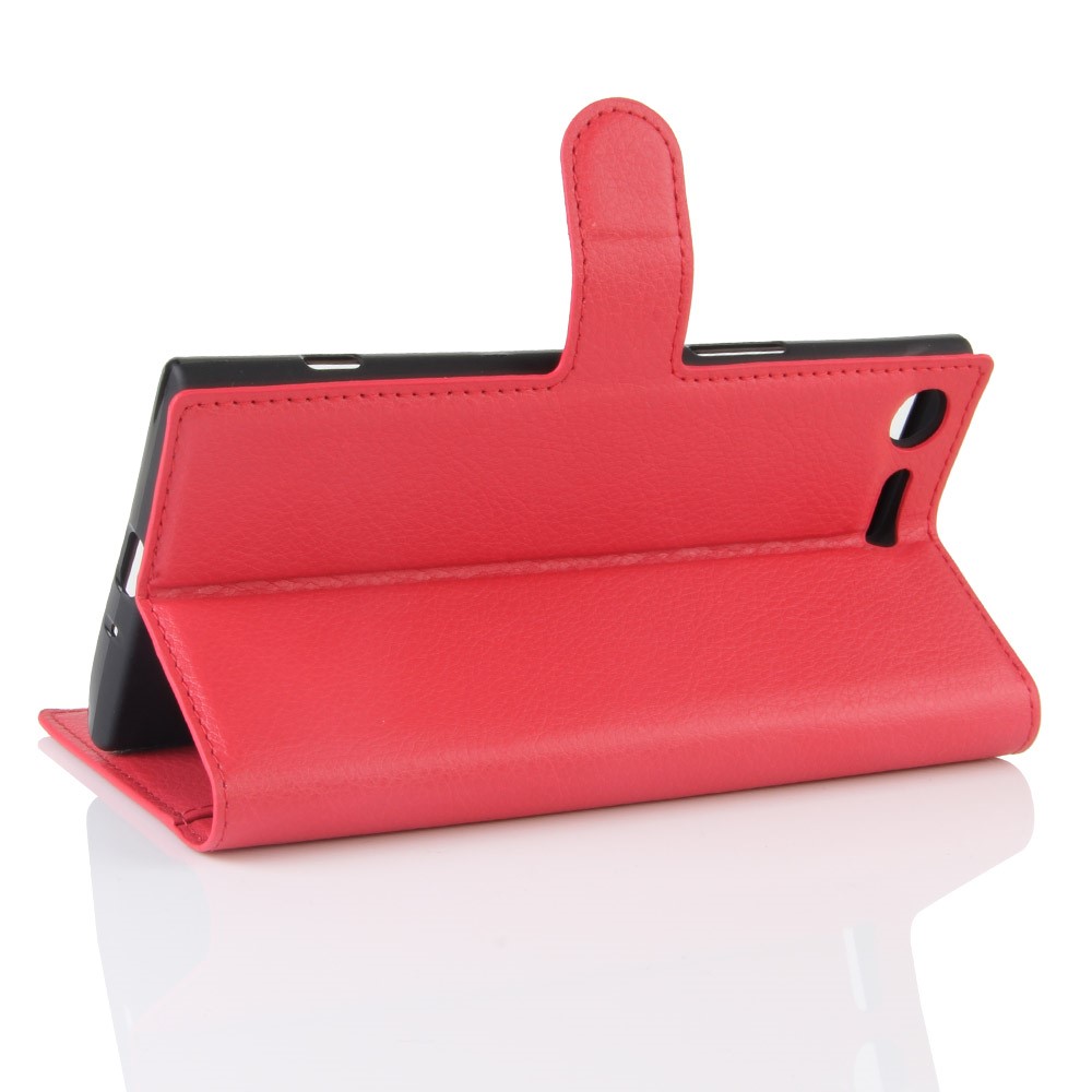 Litchi Skin Wallet Leather Folio Case for Sony Xperia XZ Premium - Red-5