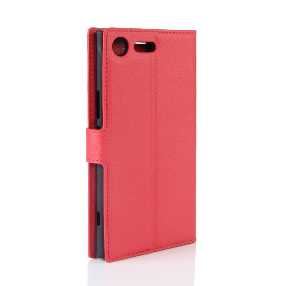 Litchi Skin Wallet Leather Folio Case for Sony Xperia XZ Premium - Red-6