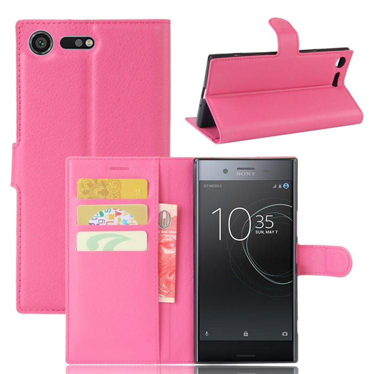 Litchi Skin Leather Stand Case with Card Slots for Sony Xperia XZ Premium - Rose-1