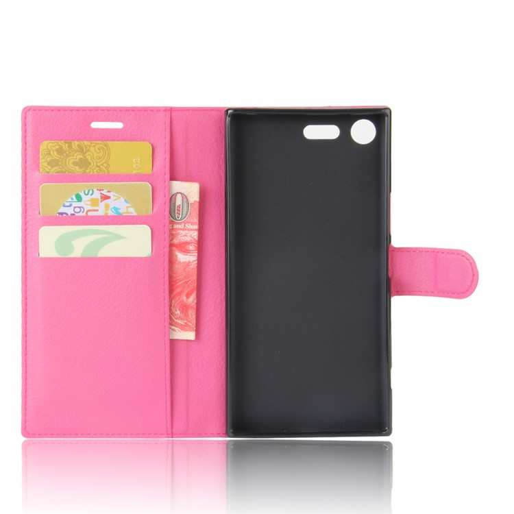 Litchi Skin Leather Stand Case with Card Slots for Sony Xperia XZ Premium - Rose-3